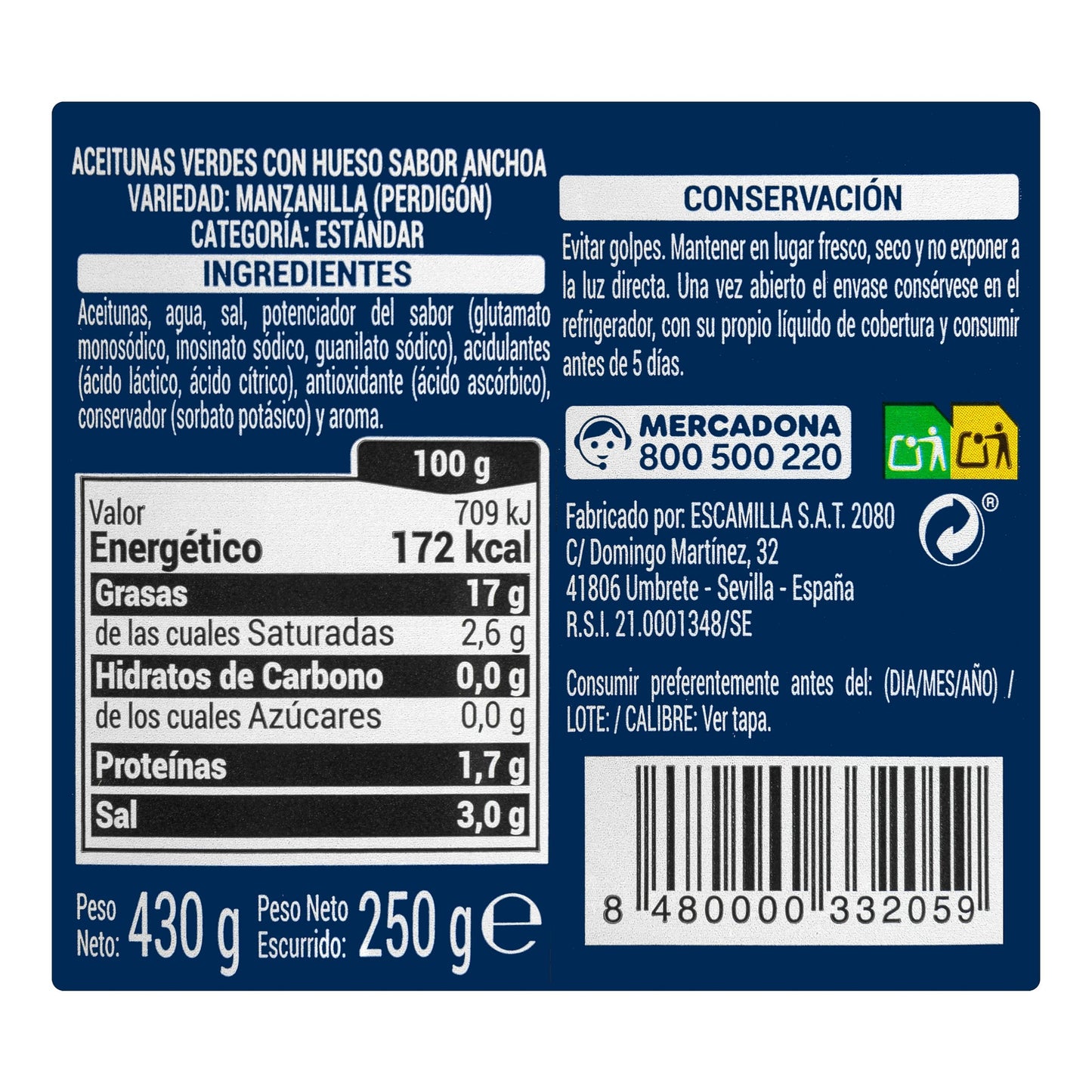 Aceitunas Verdes con Hueso Hacendado