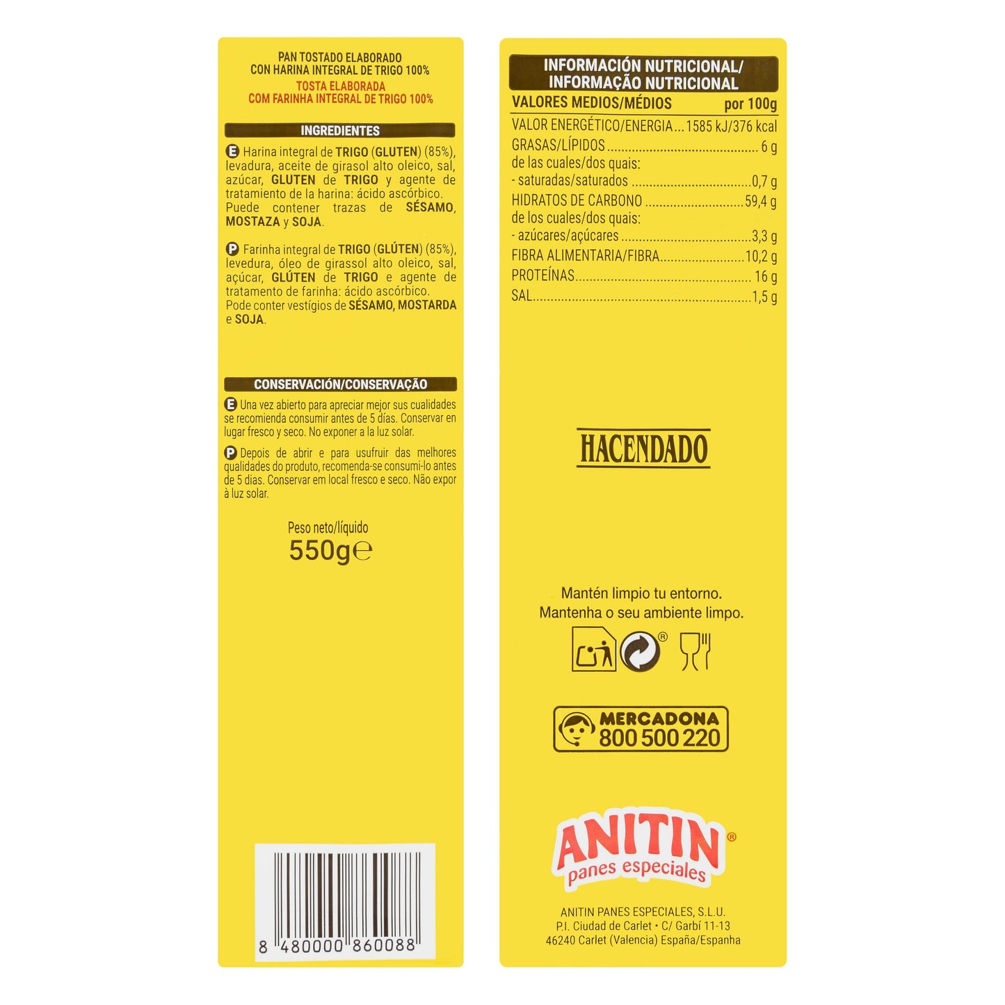 Pan Tostado 100% Integral