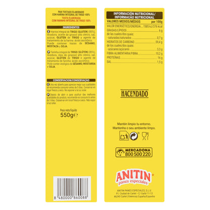 Pan Tostado 100% Integral