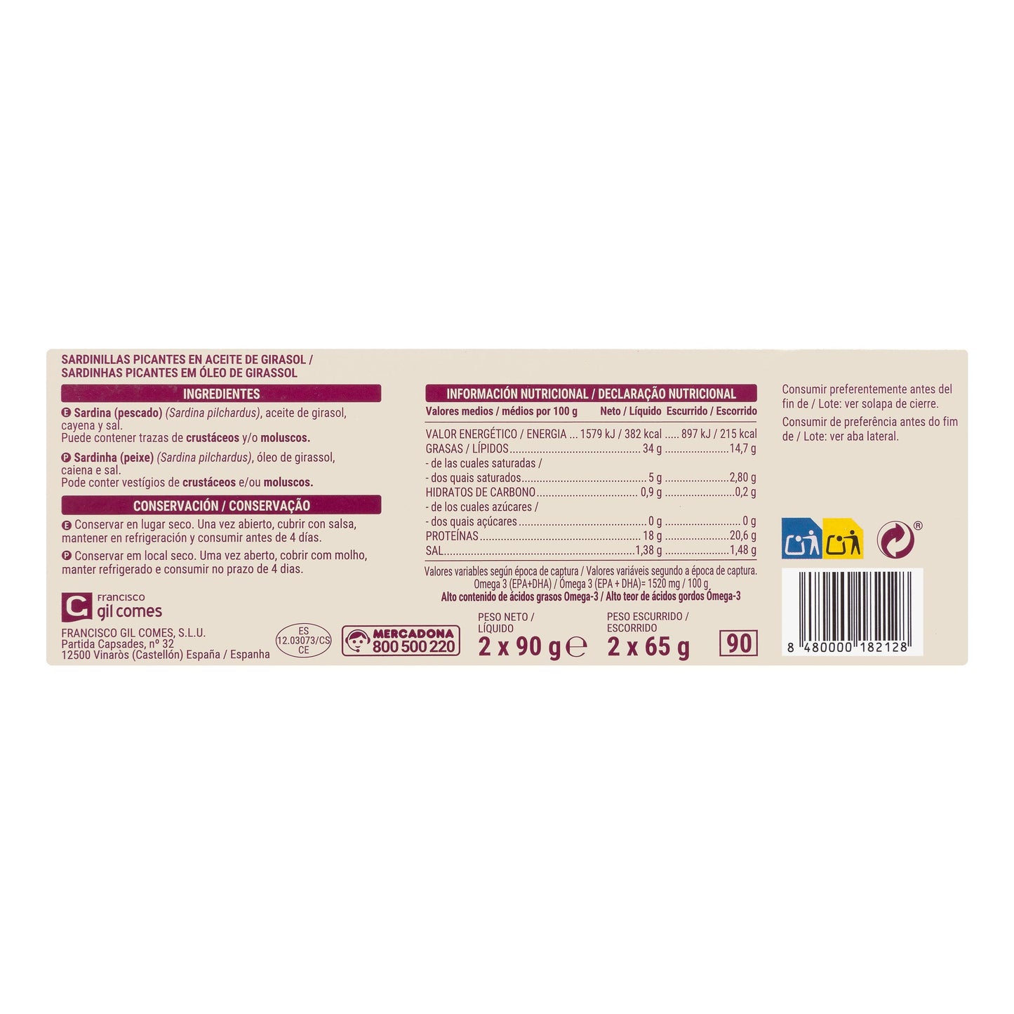 Sardinillas Picantes en Aceite de Girasol Hacendado Pack2