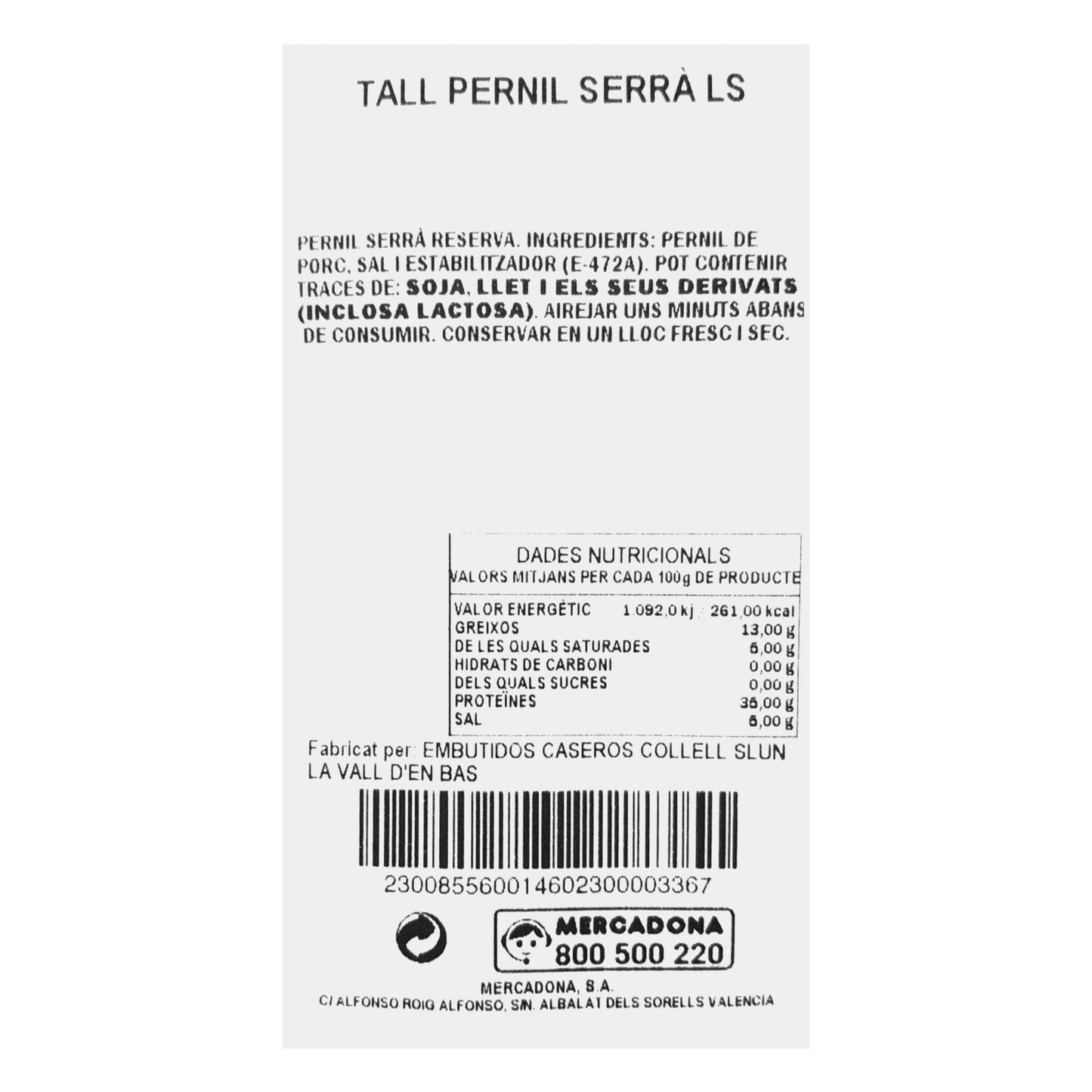 Jamón Serrano Cortado a Máquina