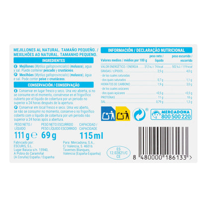 Mejillones al Natural Hacendado 13/18 Piezas