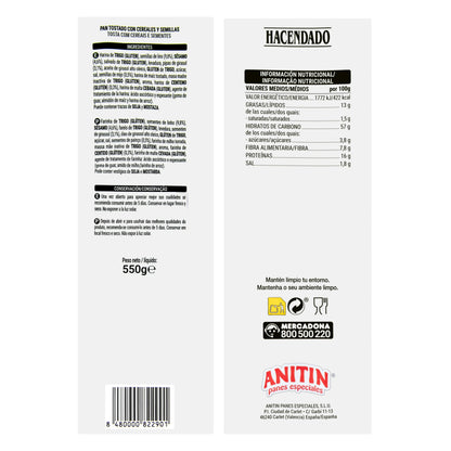 Pan Tostado Cereales y Semillas Hacendado