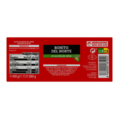 Filetes de Bonito del Norte en Aceite de Oliva Hacendado