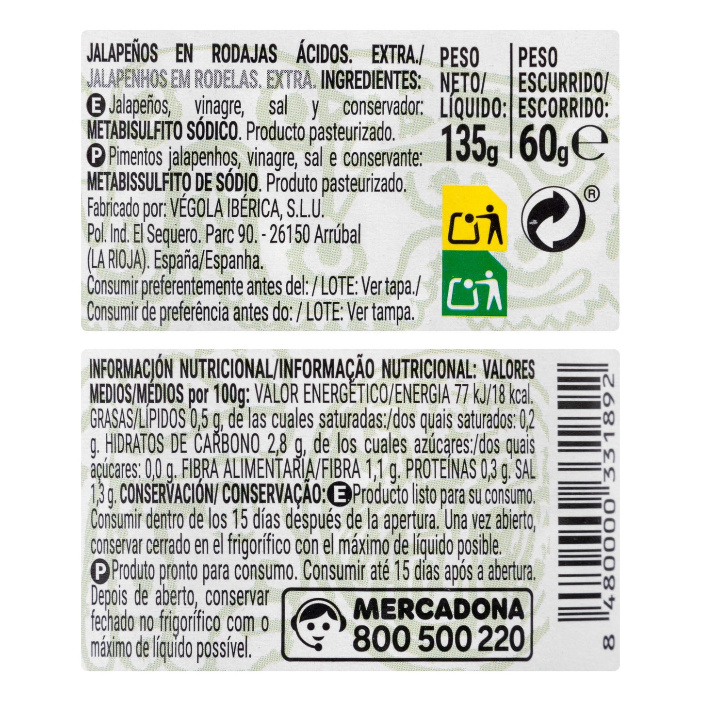 Jalapeños Picantes en Vinagre Hacendado