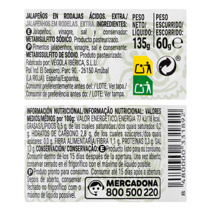 Jalapeños Picantes en Vinagre Hacendado