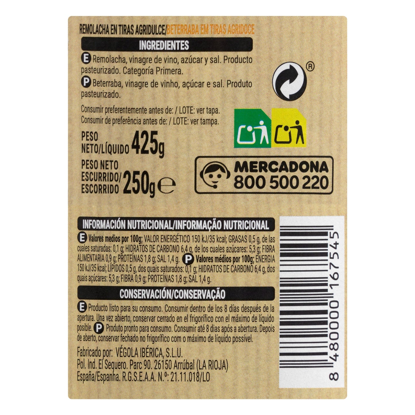 Remolacha en Tiras Hacendado