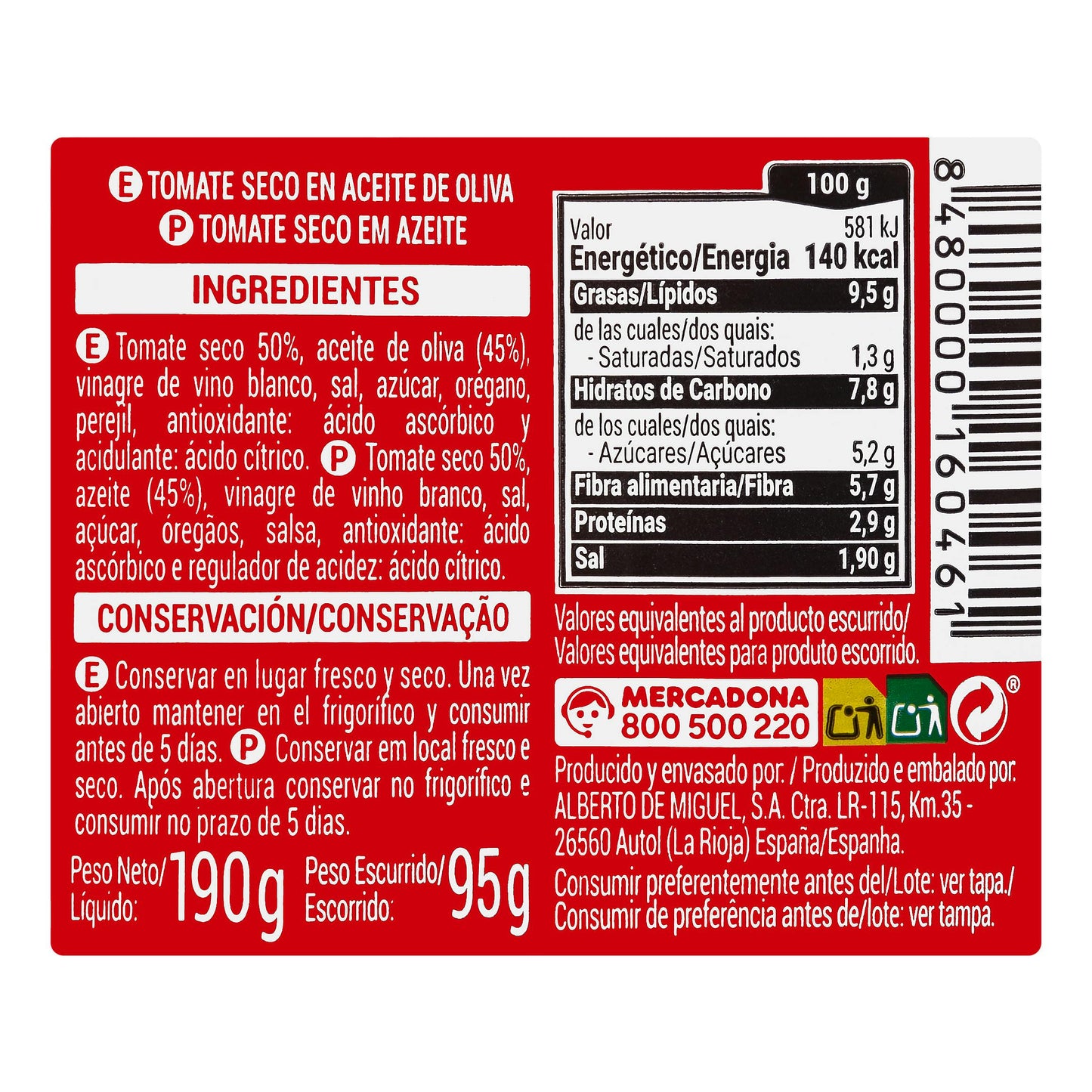 Tomate Seco Hacendado en Aceite de Oliva