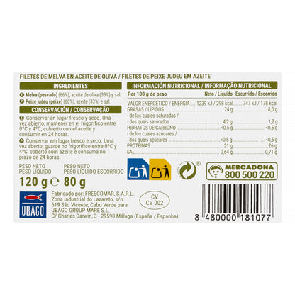 Filetes de Melva en Aceite de Oliva Hacendado