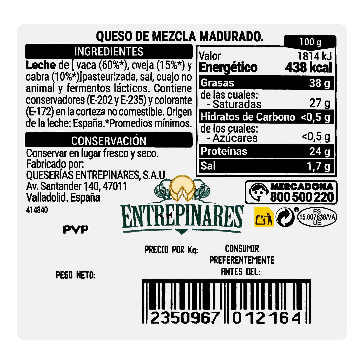 Queso Curado Mezcla Hacendado