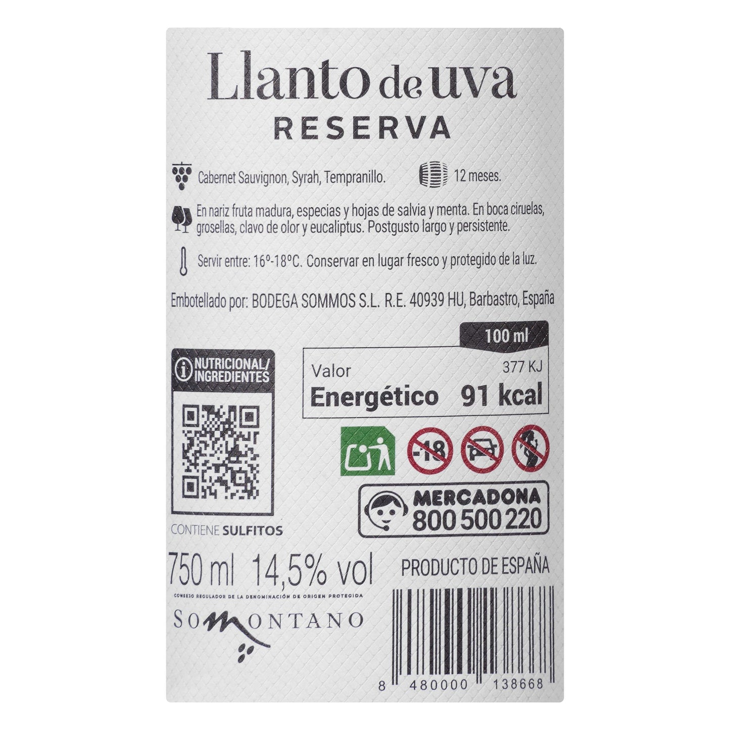 Vino Tinto D.O Somontano Llanto de Uva Reserva