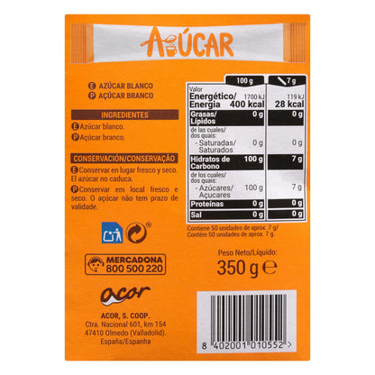 Hacendado White Sugar in Envelopes