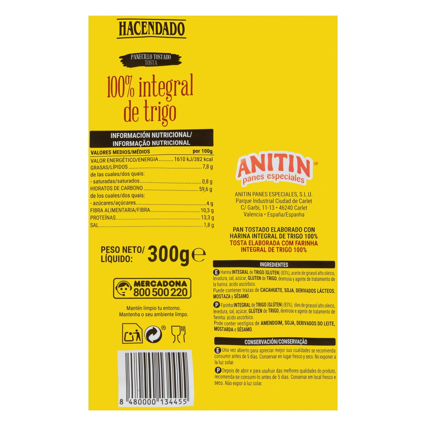 Panecillo Tostado 100% Integral de Trigo Hacendado