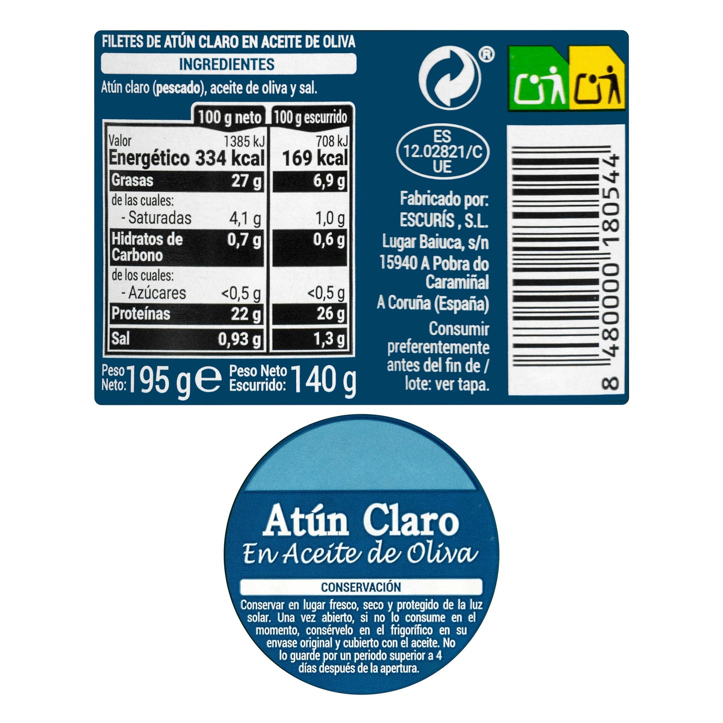 Atún Claro en Aceite de Oliva Hacendado 195GR