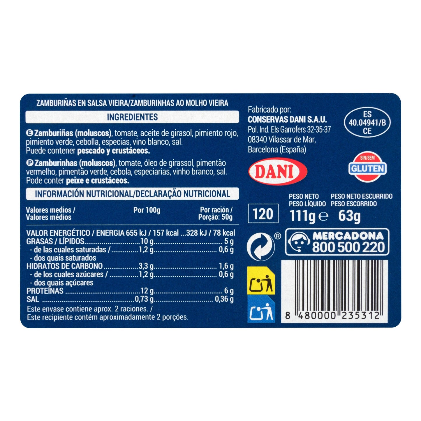 Zamburiñas en Salsa de Vieira Hacendado