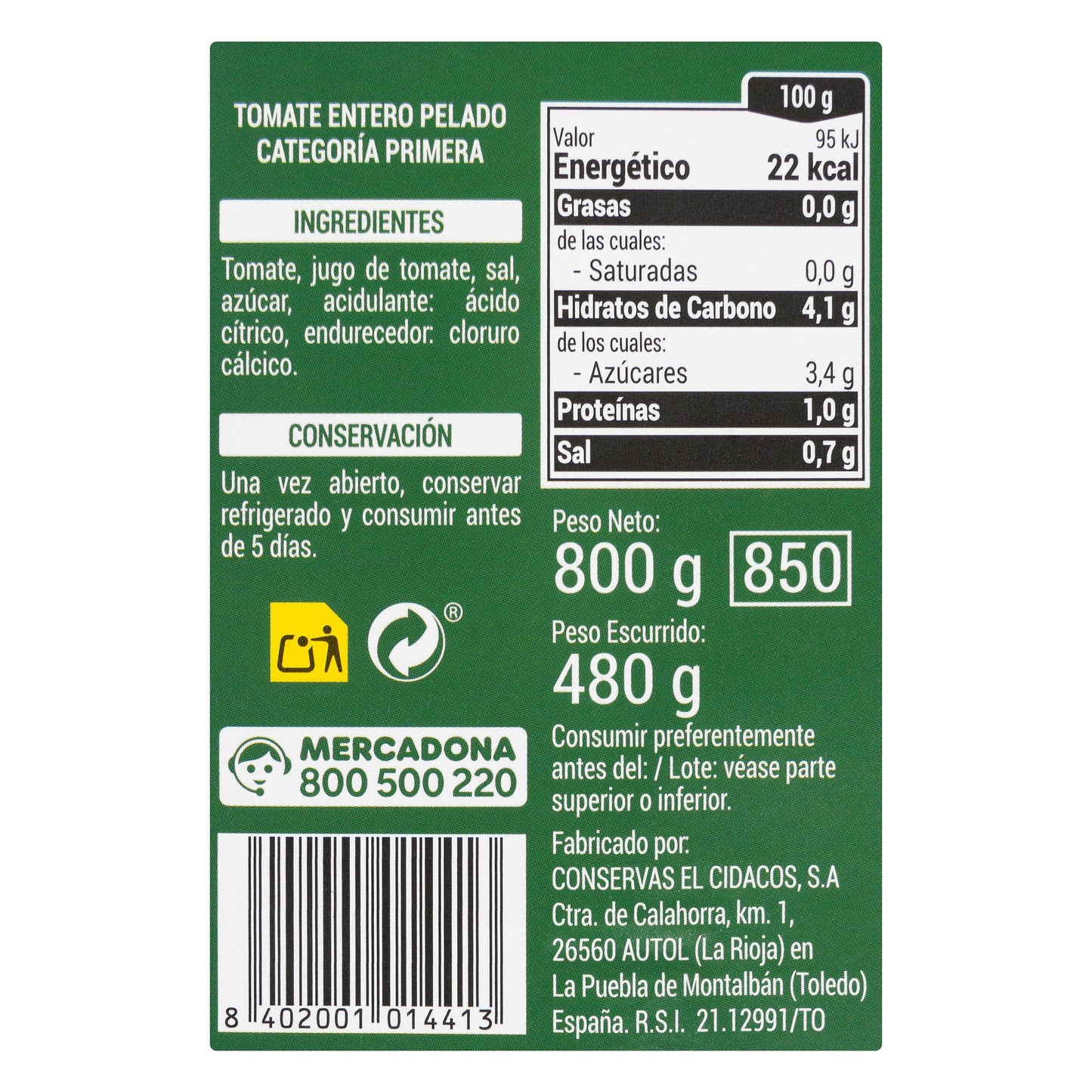 Tomate Entero Pelado Hacendado