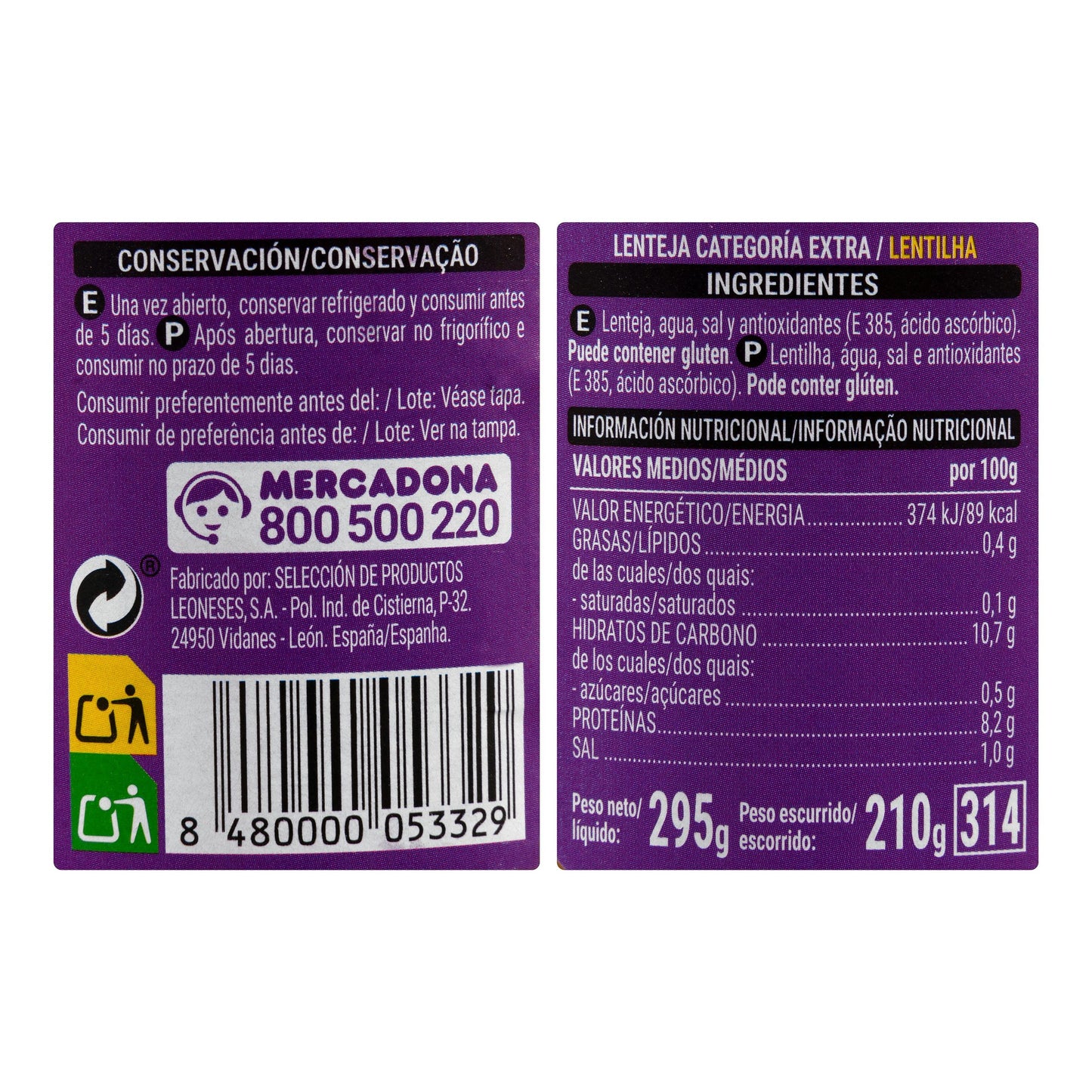 Lenteja Cocida Hacendado 295GR