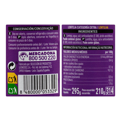 Lenteja Cocida Hacendado 295GR