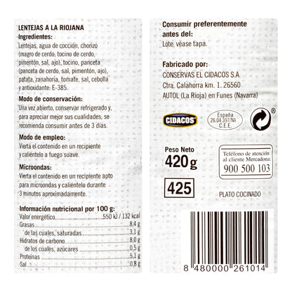 Lentejas a la Riojana Hacendado
