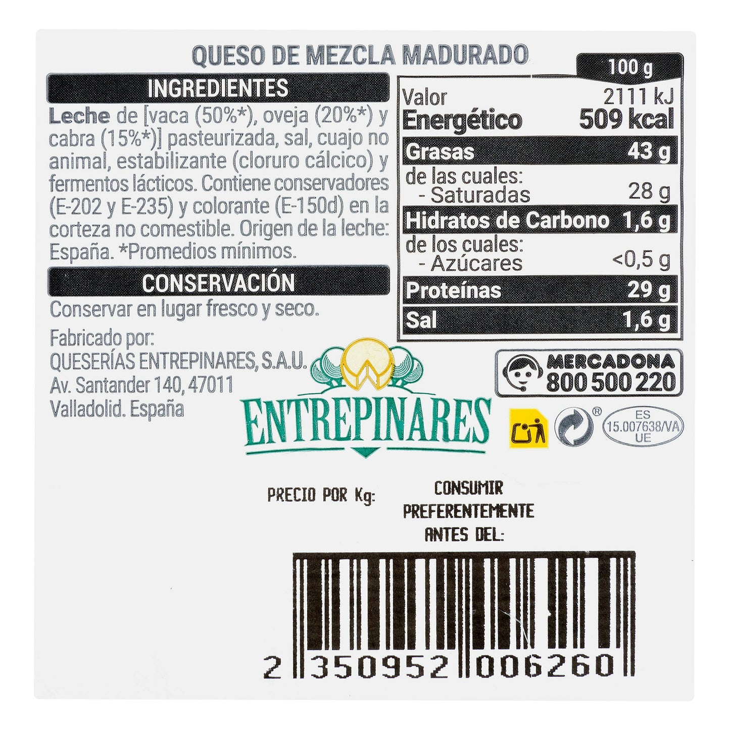 Queso Añejo Tostado Mezcla Hacendado