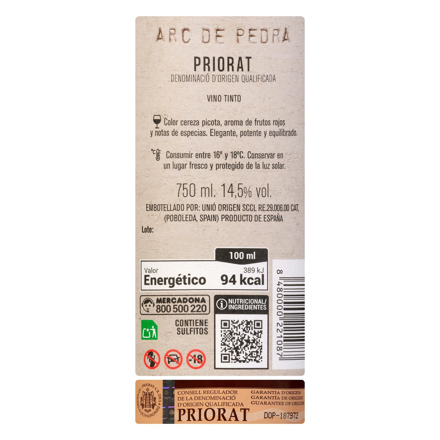 Vino Tinto D.O Priorat Arc de Pedra