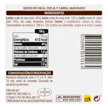 Queso Curado Mezcla Madurado en Madera Hacendado