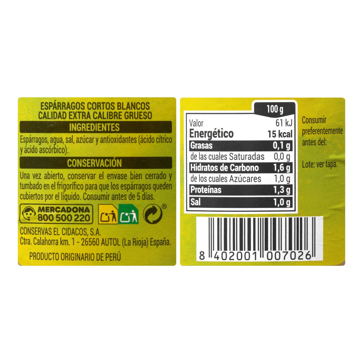 Espárragos Hacendado Blancos Gruesos