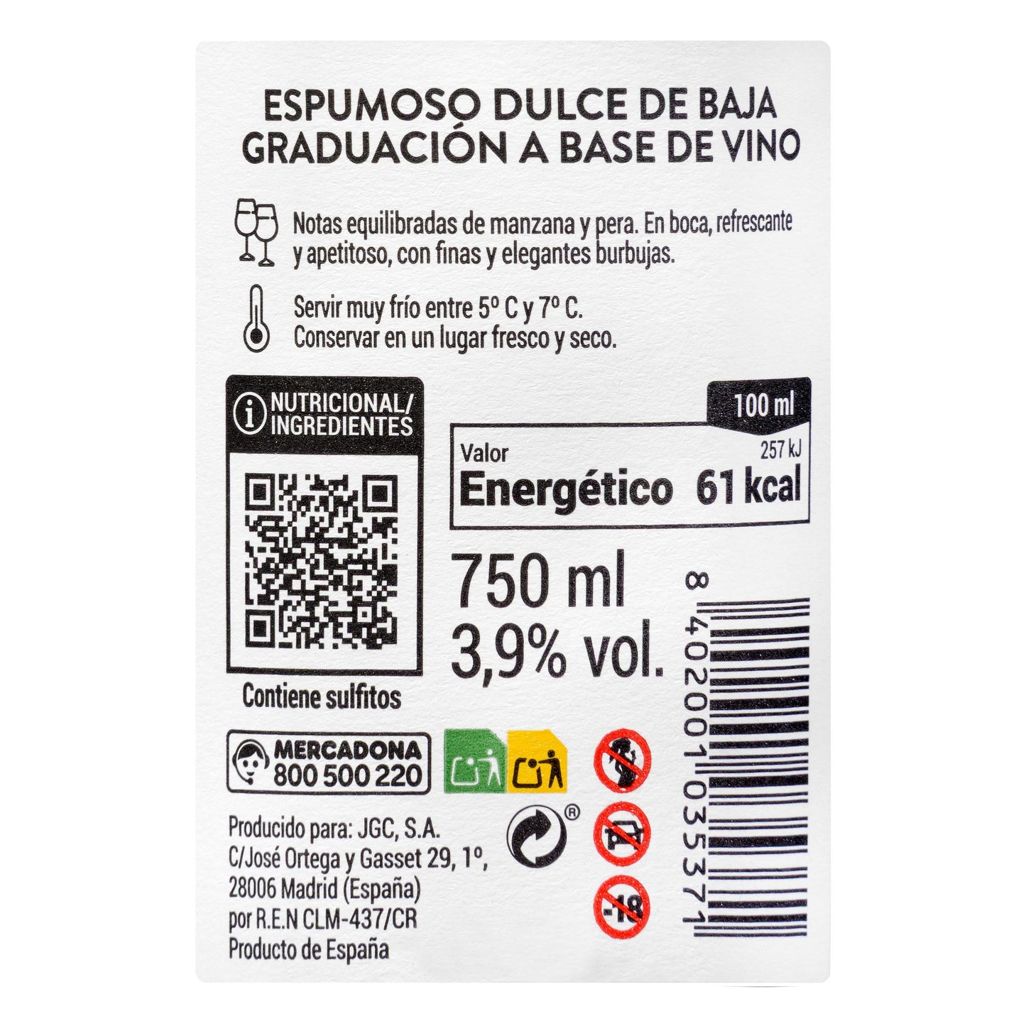 Vino Blanco Espumoso Sabor Manzana y Pera Piccolo Giovanni frizzante