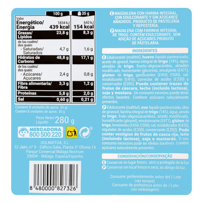 Magdalenas Integrales 0% Azúcares Añadidos Hacendado
