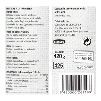 Lentejas a la Jardinera Hacendado