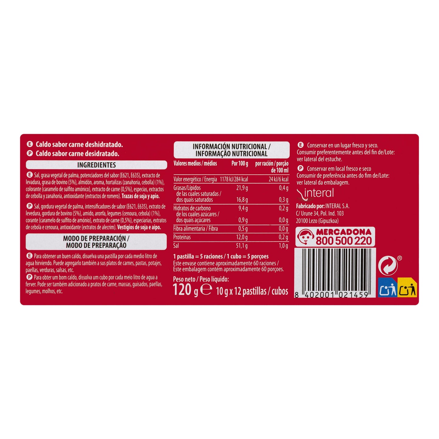 Caldo de Carne Hacendado en Pastillas