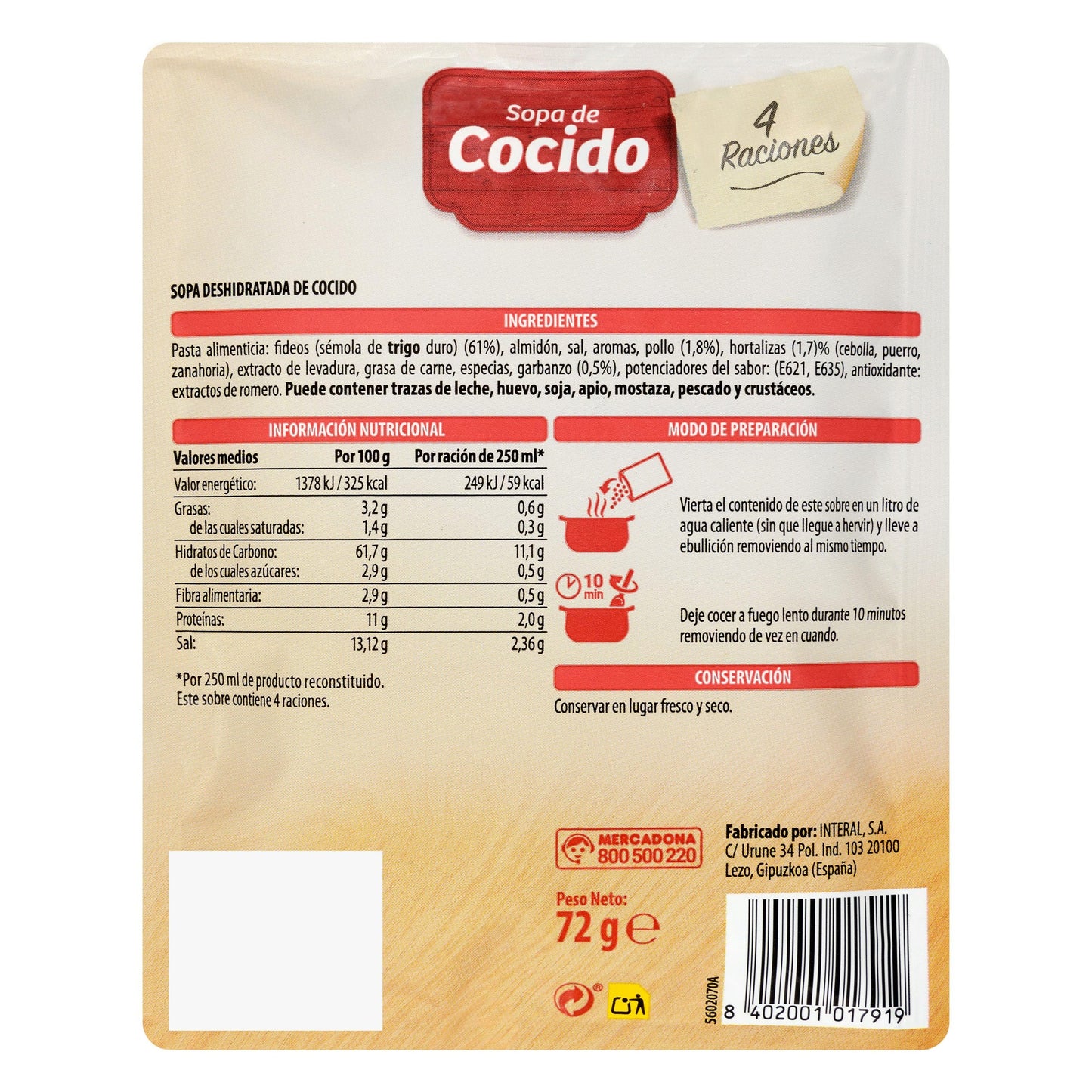 Sobre de Sopa de Cocido Hacendado