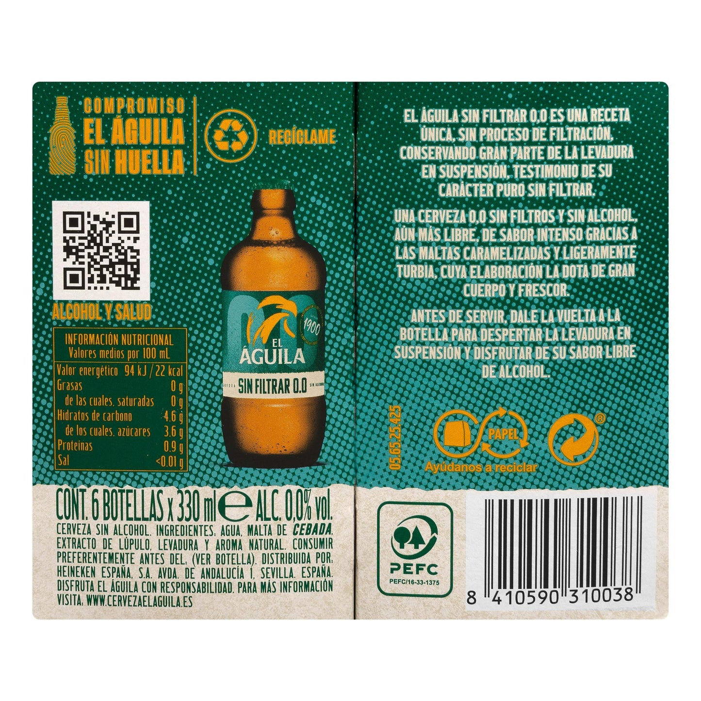 Cerveza 0,0% Sin Alcohol El Águila Sin Filtrar 6x33CL