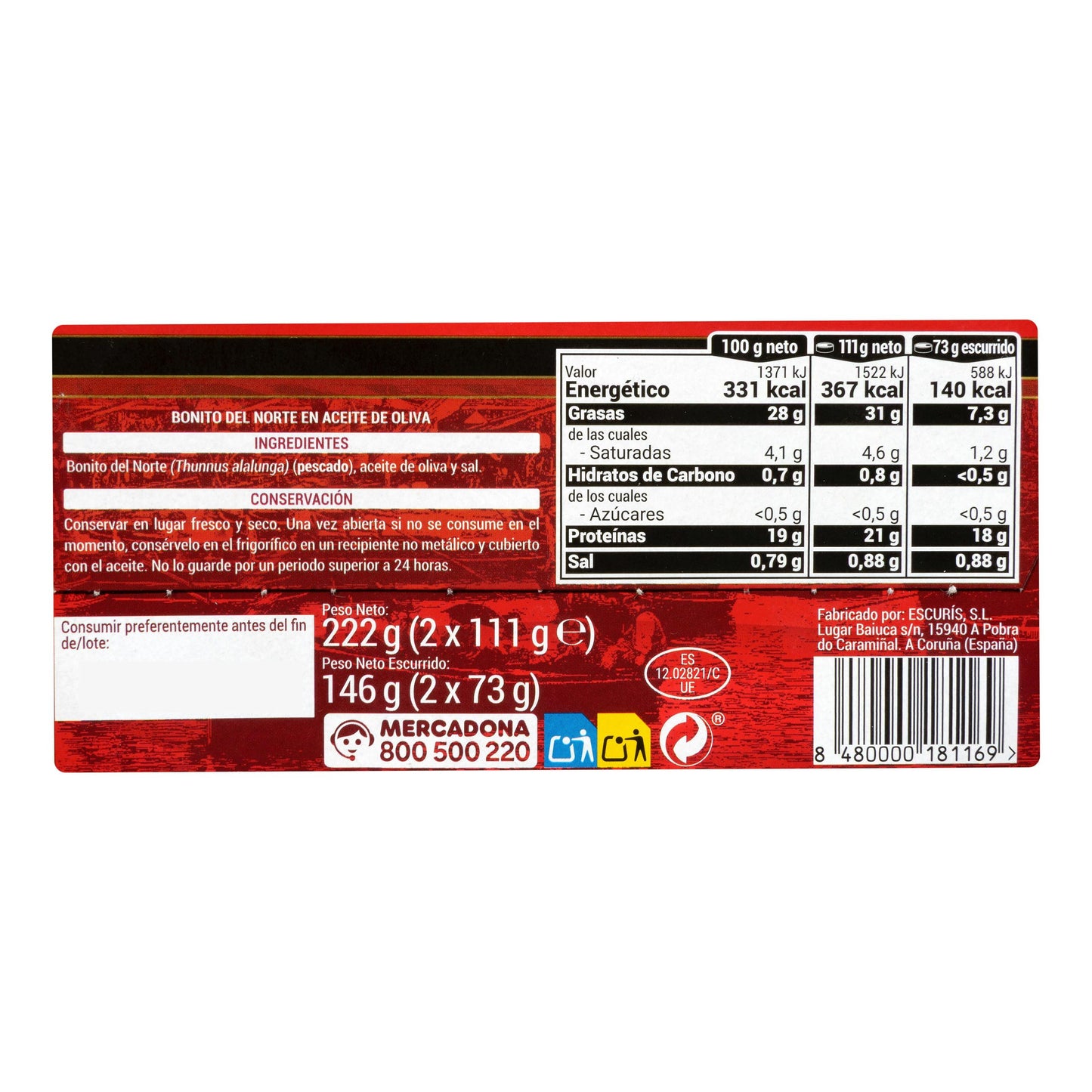 Bonito del Norte en Aceite de Oliva Hacendado Pack2