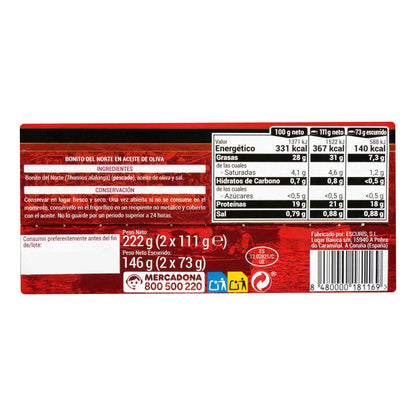 Bonito del Norte en Aceite de Oliva Hacendado Pack2