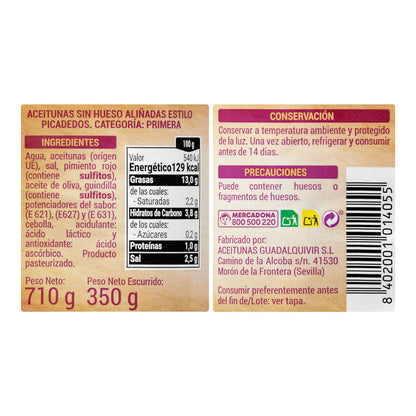 Aceitunas Verdes Picadedos sin Hueso Hacendado Aliñadas