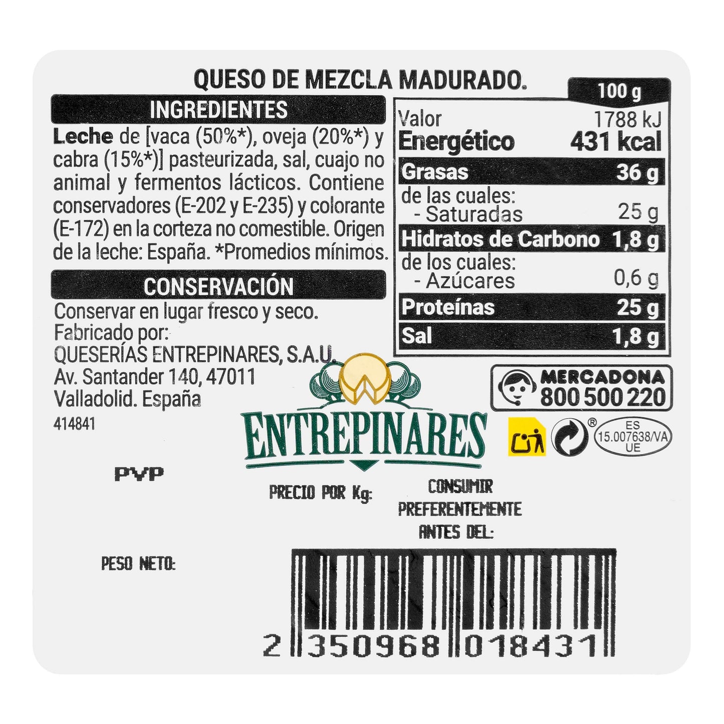 Queso Curado Mezcla Hacendado