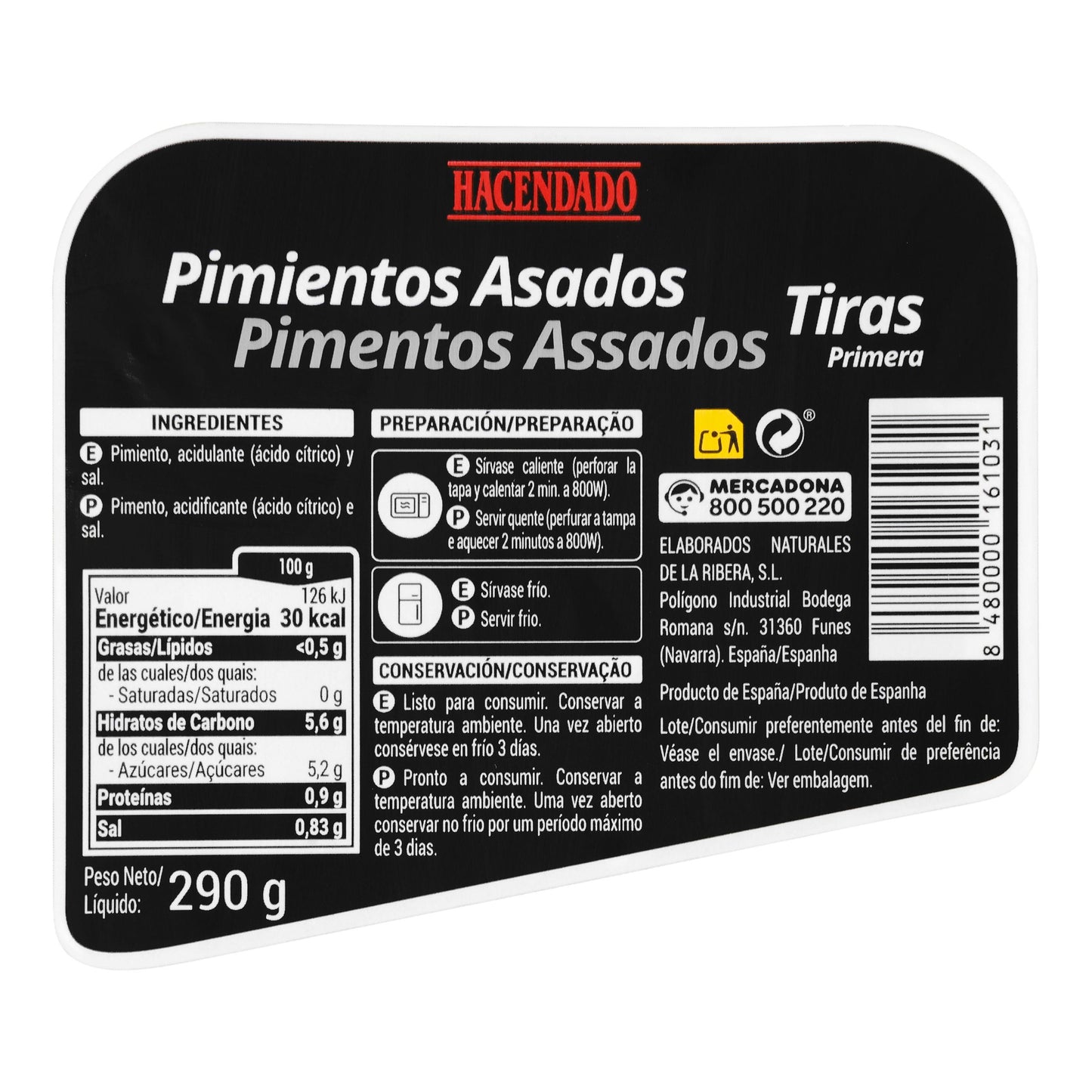 Pimientos Asados en Tiras Hacendado