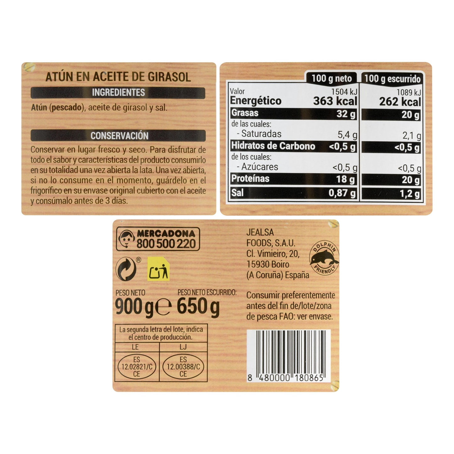 Atún en Aceite de Girasol Hacendado 900GR