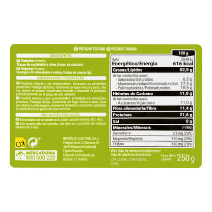Pistacho Tostado Hacendado 0% Sal Añadida