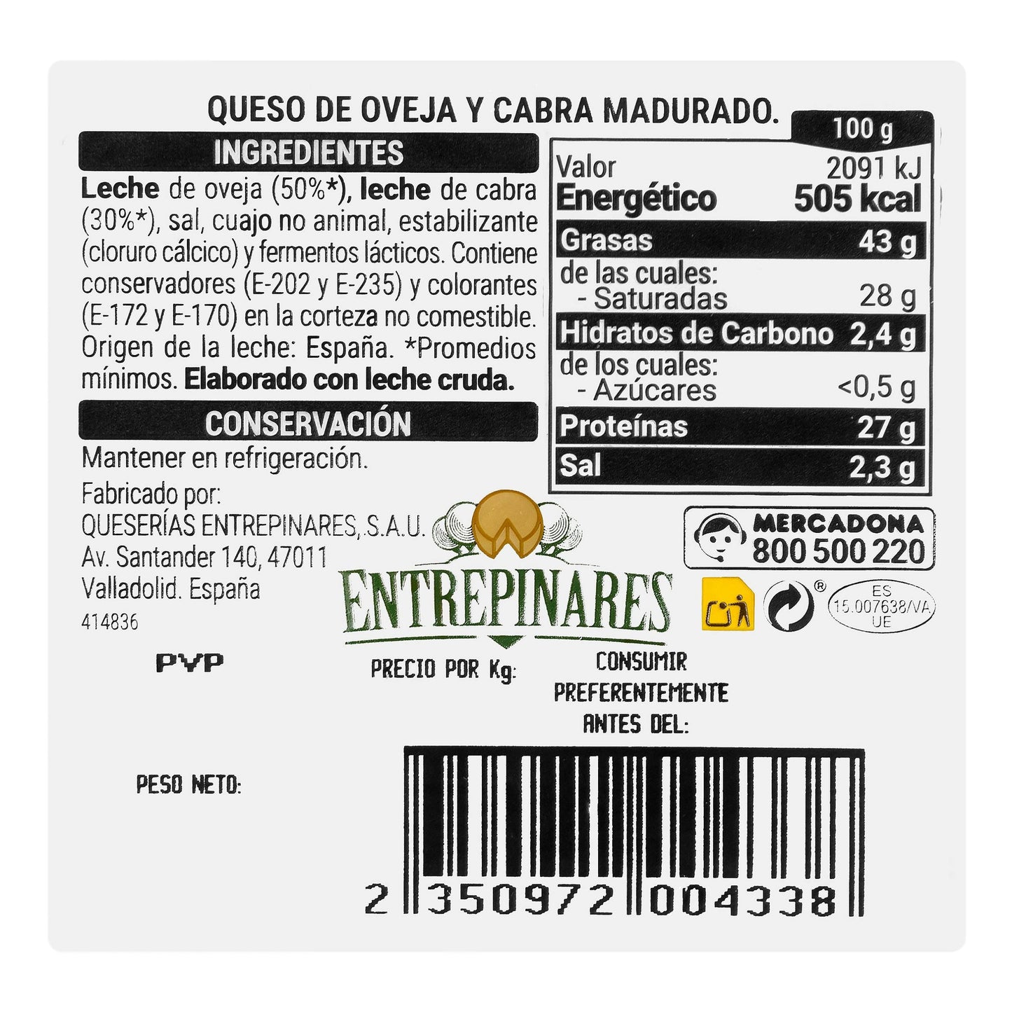 Queso Añejo Picante Mezcla Hacendado