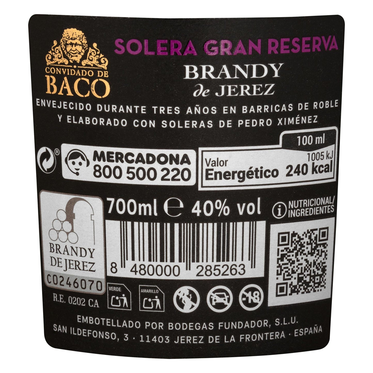 Brandy de Jerez solera Gran Reserva Convidado de Baco