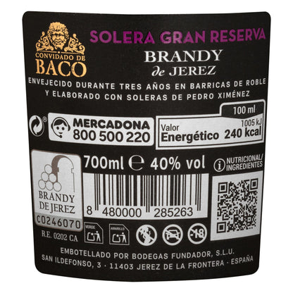 Brandy de Jerez solera Gran Reserva Convidado de Baco