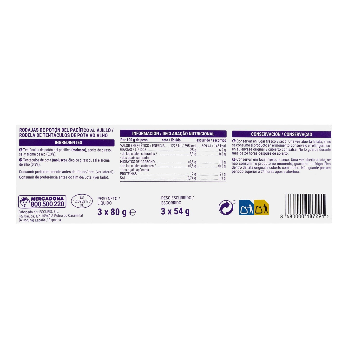 Tacos de Pota al Ajillo Hacendado Pack3