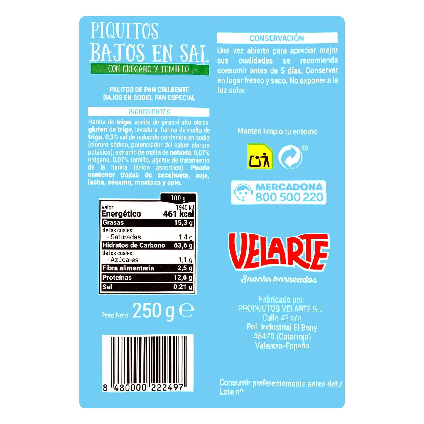 Piquitos Bajos en Sal Hacendado con Orégano y Tomillo