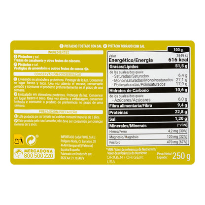 Pistacho Tostado Hacendado con Sal