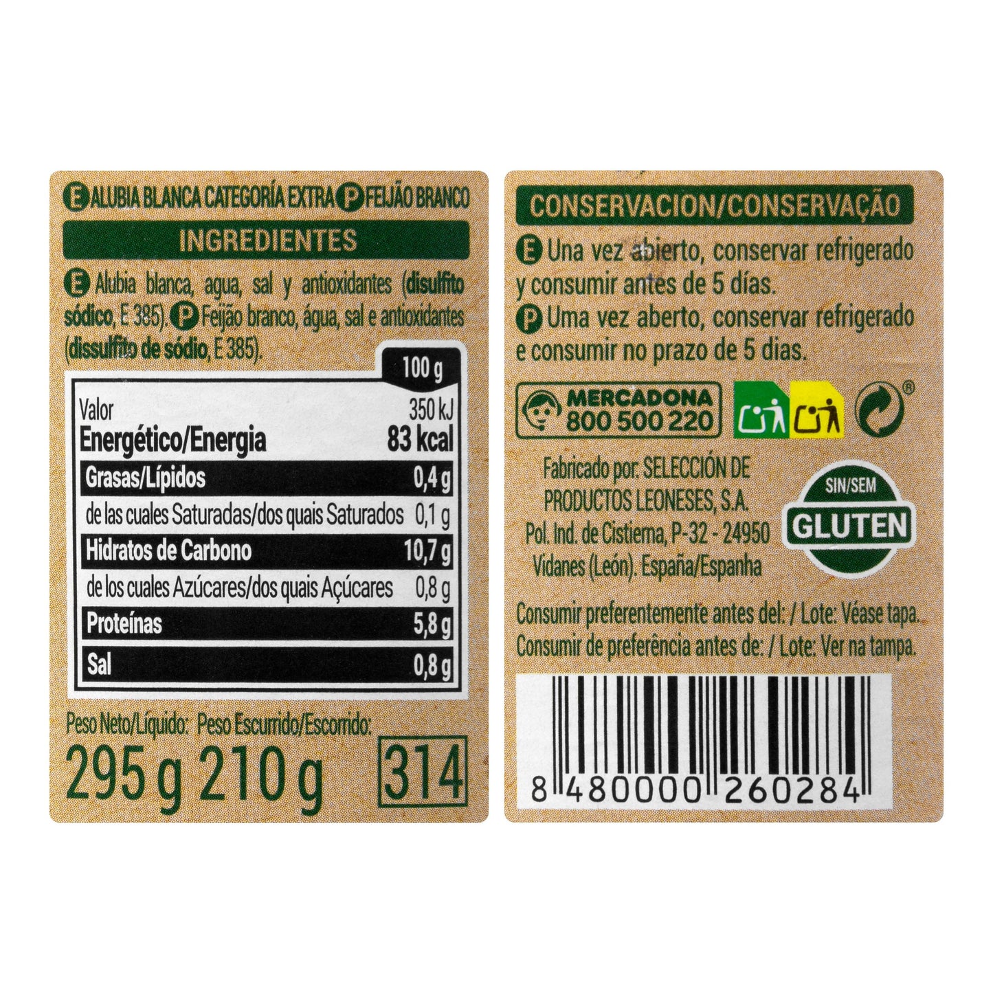 Alubia Cocida Blanca Hacendado 295GR