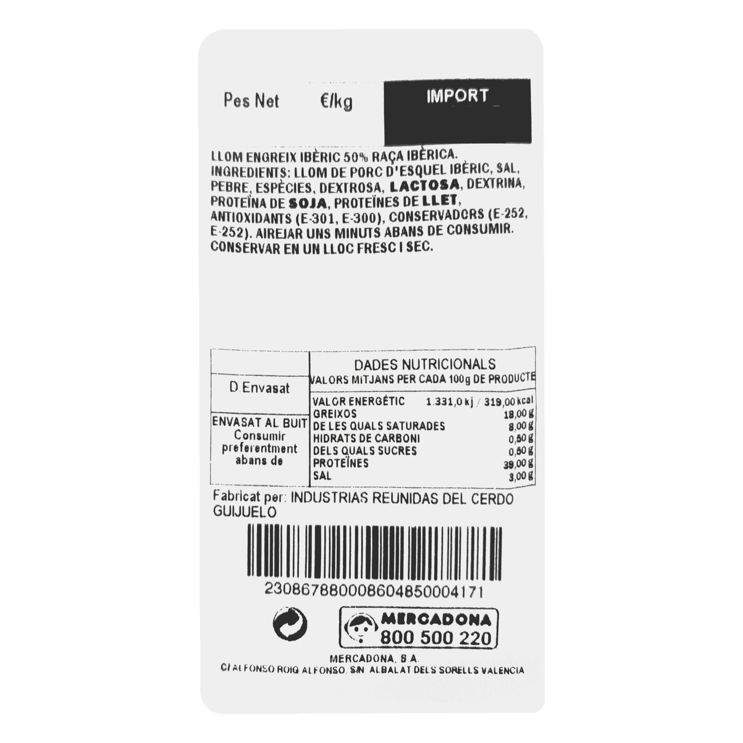 Lomo de Cebo Ibérico Cortado a Máquina