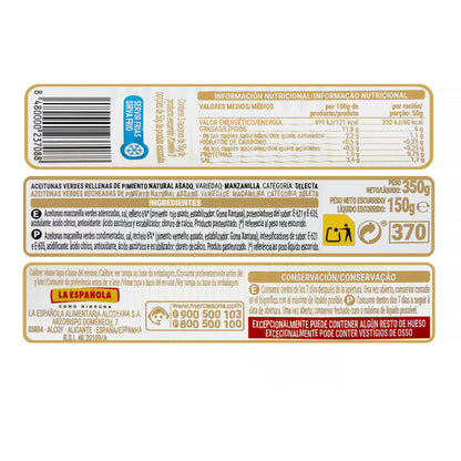 Aceitunas Verdes Rellenas de Pimiento Asado Hacendado