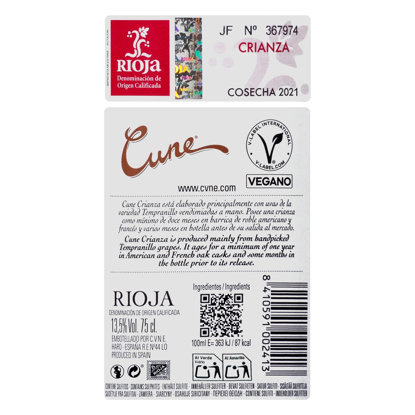 Vino Tinto D.O Rioja Cune Crianza